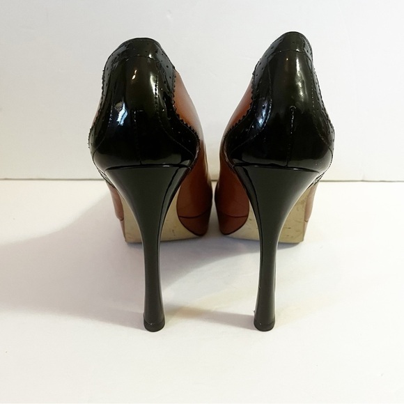 Ivanka Trump Tuxedo Style Stiletto Heel Sz 9.5 Black Tan Patent Leather Formal - Picture 4 of 9